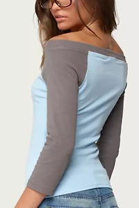 Edikted Keri Off-The-Shoulder Contrast Raglan Top