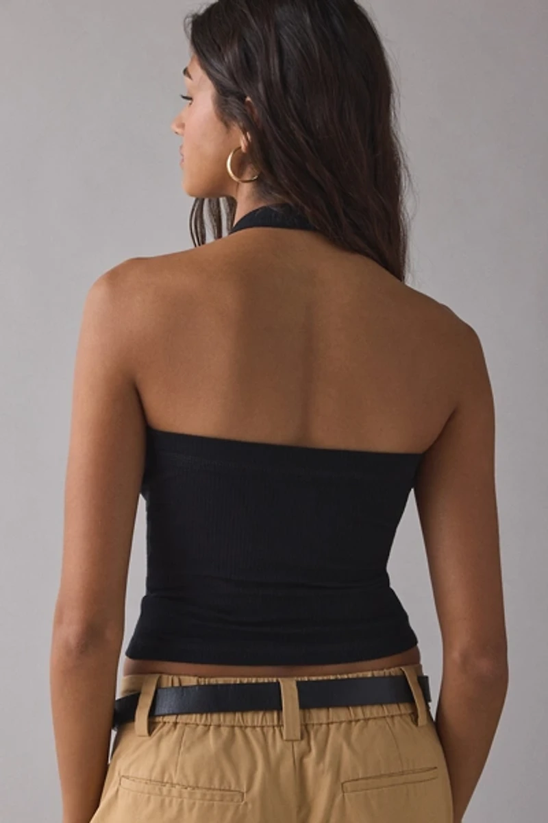 BDG Nova Ribbed Knit Cropped Halter Top