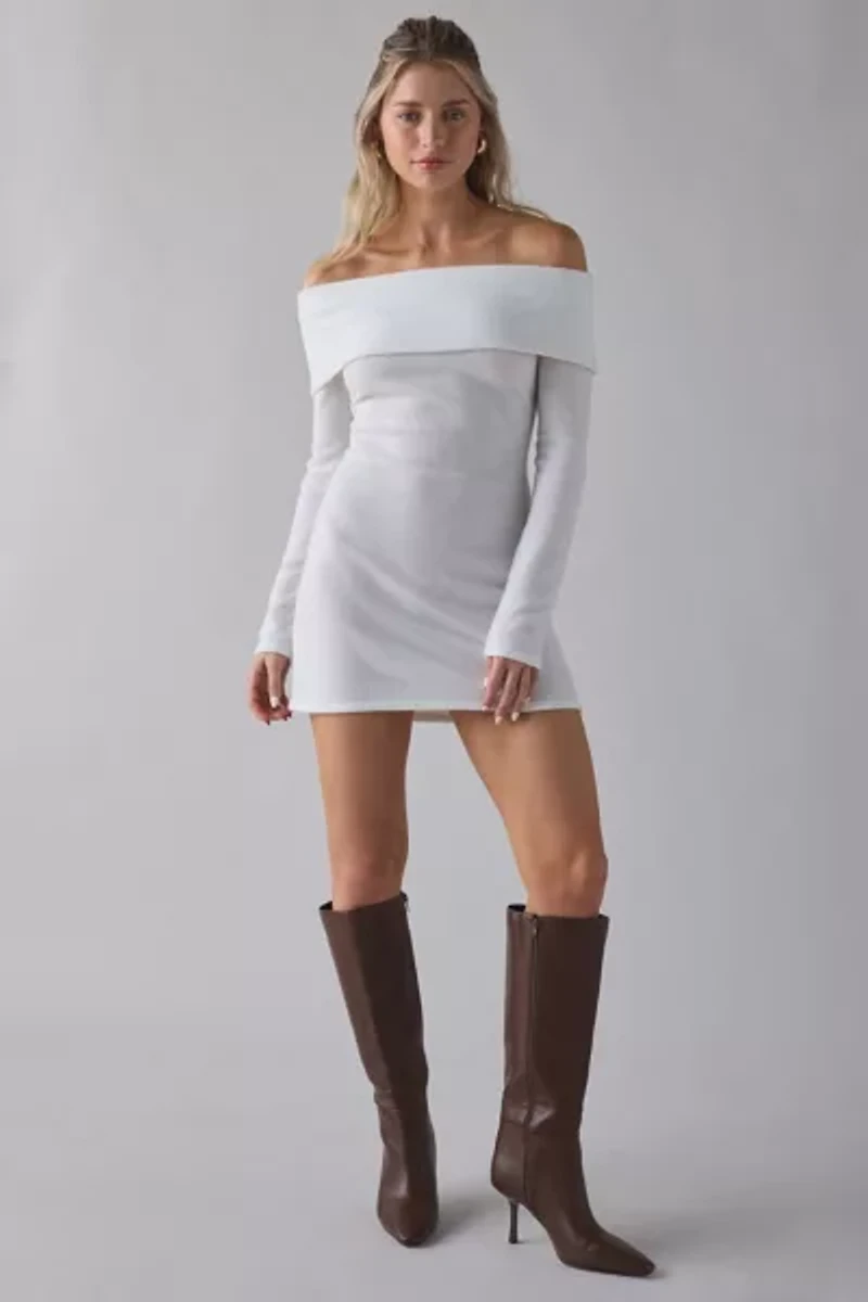 ReMADE By UO Remnants Knit Long Sleeve Off-The-Shoulder Mini Dress