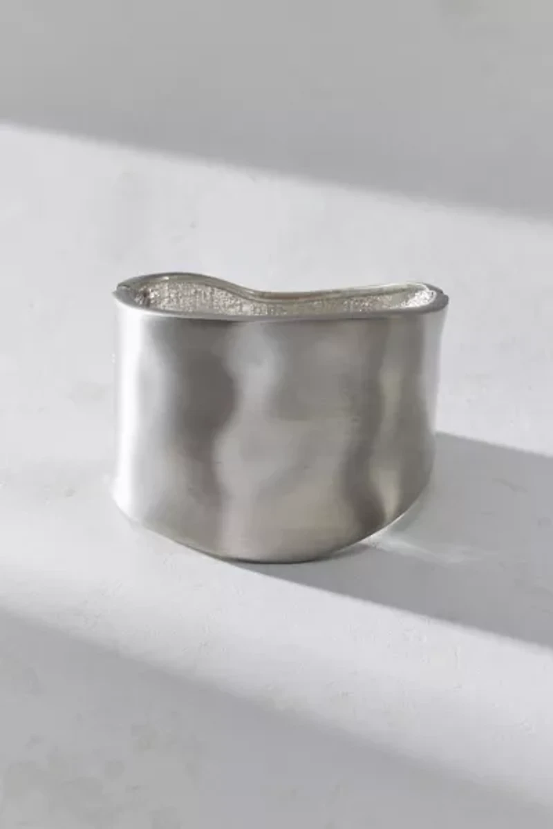 Modern Wide Brushed Silver Cuff Bracelet