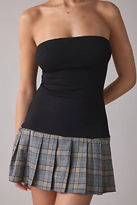 Motel Terdayu Mixed Media Strapless Pleated Mini Dress