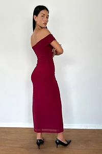 Motel Tarna Mesh Ruched Off-The-Shoulder Maxi Dress