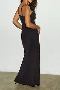 Motel Darish Lips Print Velvet Flocked Mesh Slip Maxi Dress