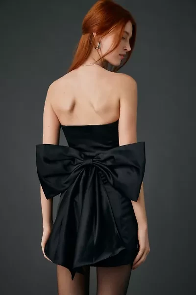 Lulus Melody Black Satin Strapless Bow Back Mini Dress
