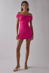 Lulus Harper Off-The-Shoulder Ruched Mesh Mini Dress