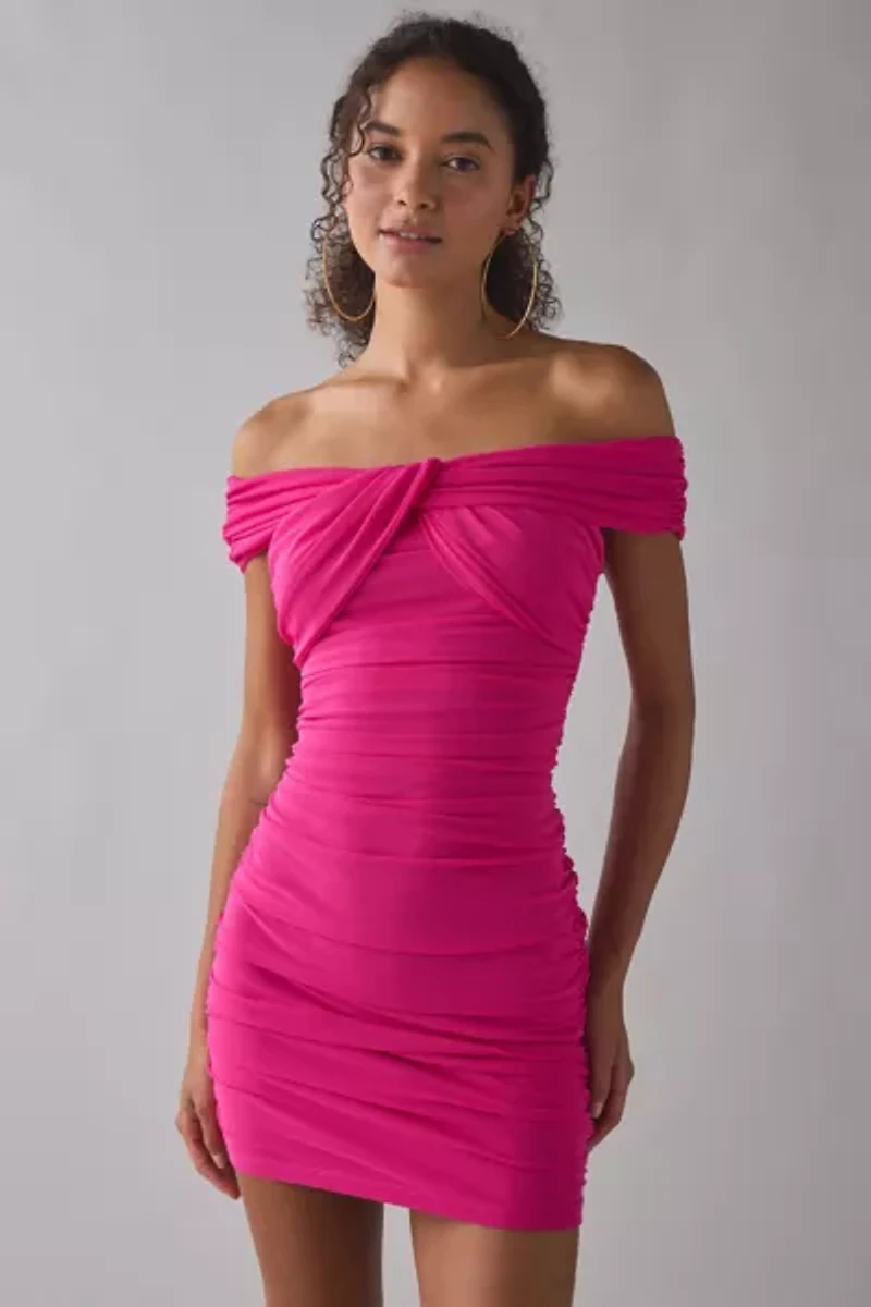 Lulus Harper Off-The-Shoulder Ruched Mesh Mini Dress