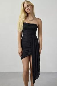 Lulus Manhattan Asymmetric Ruched Rhinestone Strapless Mini Dress