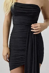 Lulus Manhattan Asymmetric Ruched Rhinestone Strapless Mini Dress