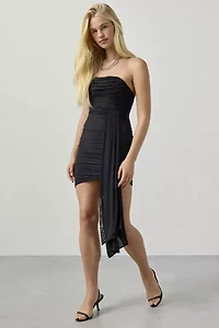Lulus Manhattan Asymmetric Ruched Rhinestone Strapless Mini Dress