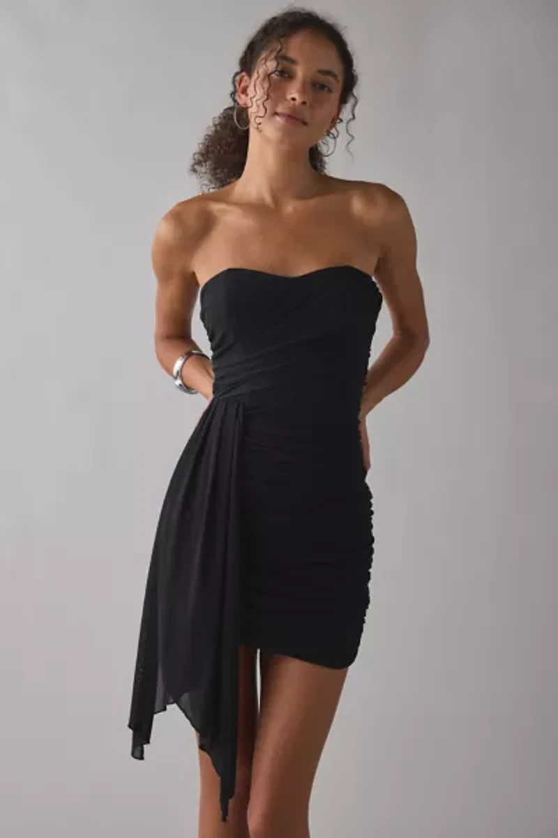 Lulus Prism Draped Mesh Cascading Ruffle Strapless Mini Dress