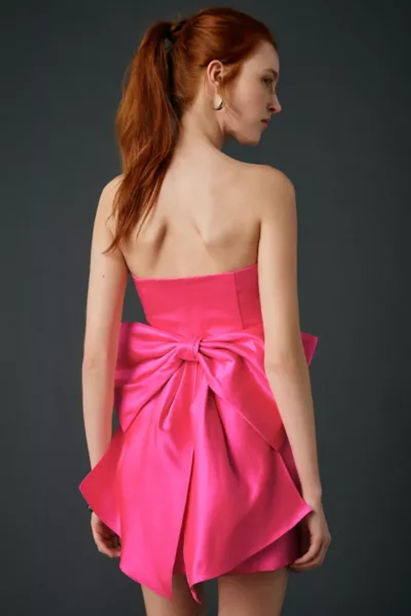 Lulus Melody Pink Satin Strapless Bow Back Mini Dress