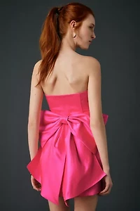 Lulus Melody Pink Satin Strapless Bow Back Mini Dress
