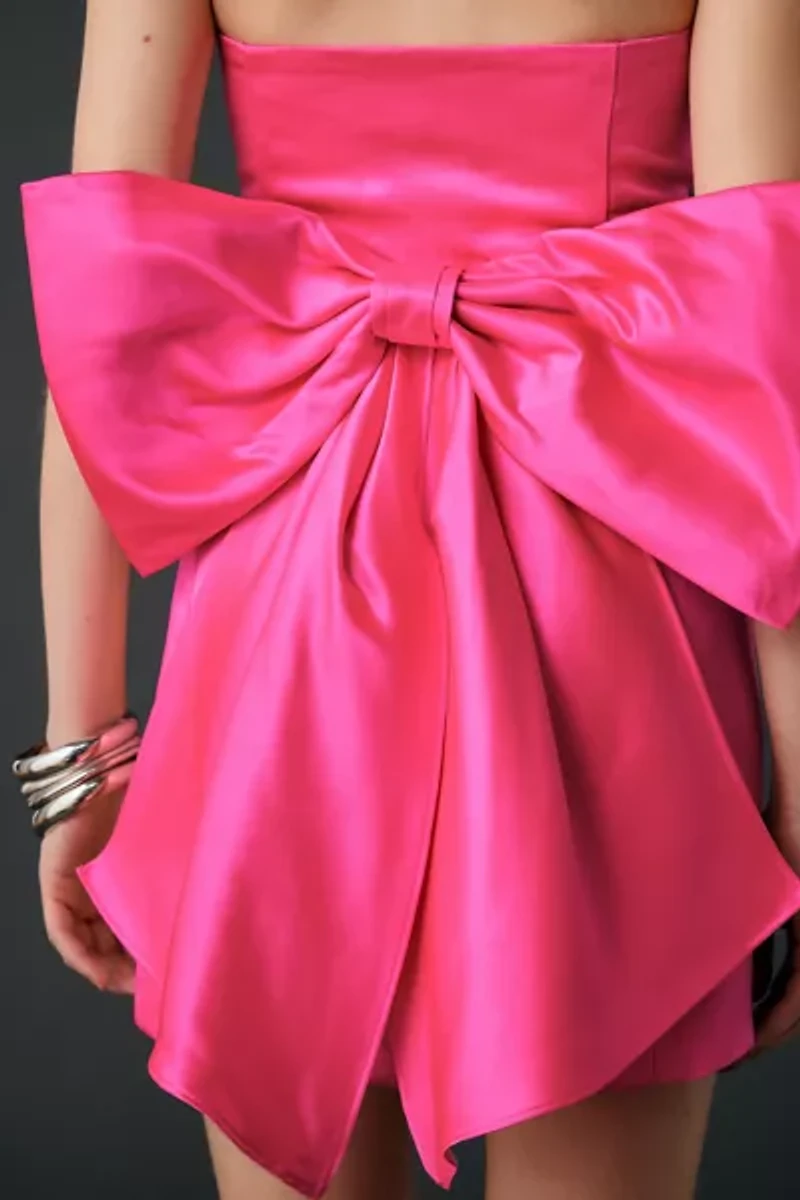 Lulus Melody Pink Satin Strapless Bow Back Mini Dress
