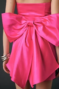 Lulus Melody Pink Satin Strapless Bow Back Mini Dress