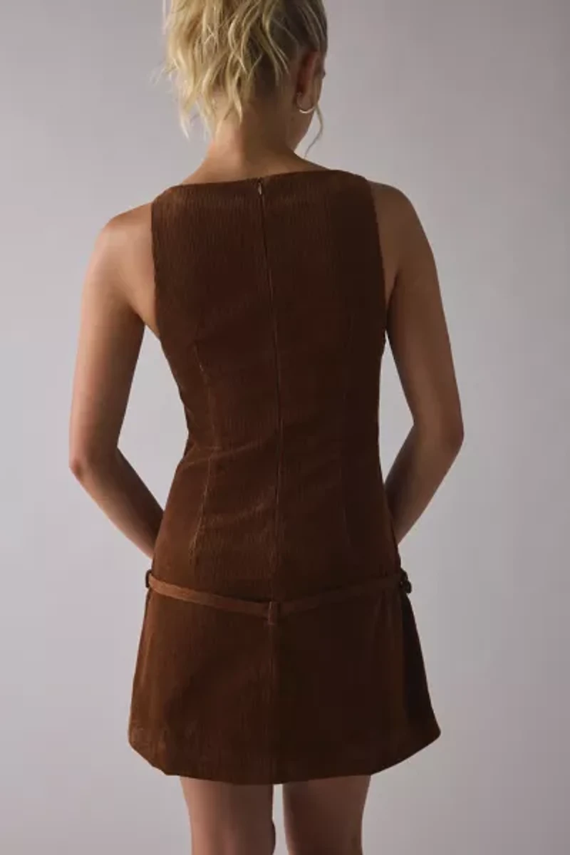 Lioness Coquette Belted Corduroy Mini Dress