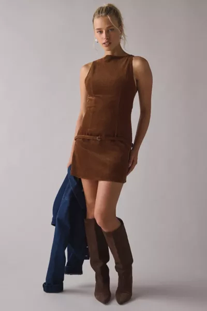 Lioness Coquette Belted Corduroy Mini Dress