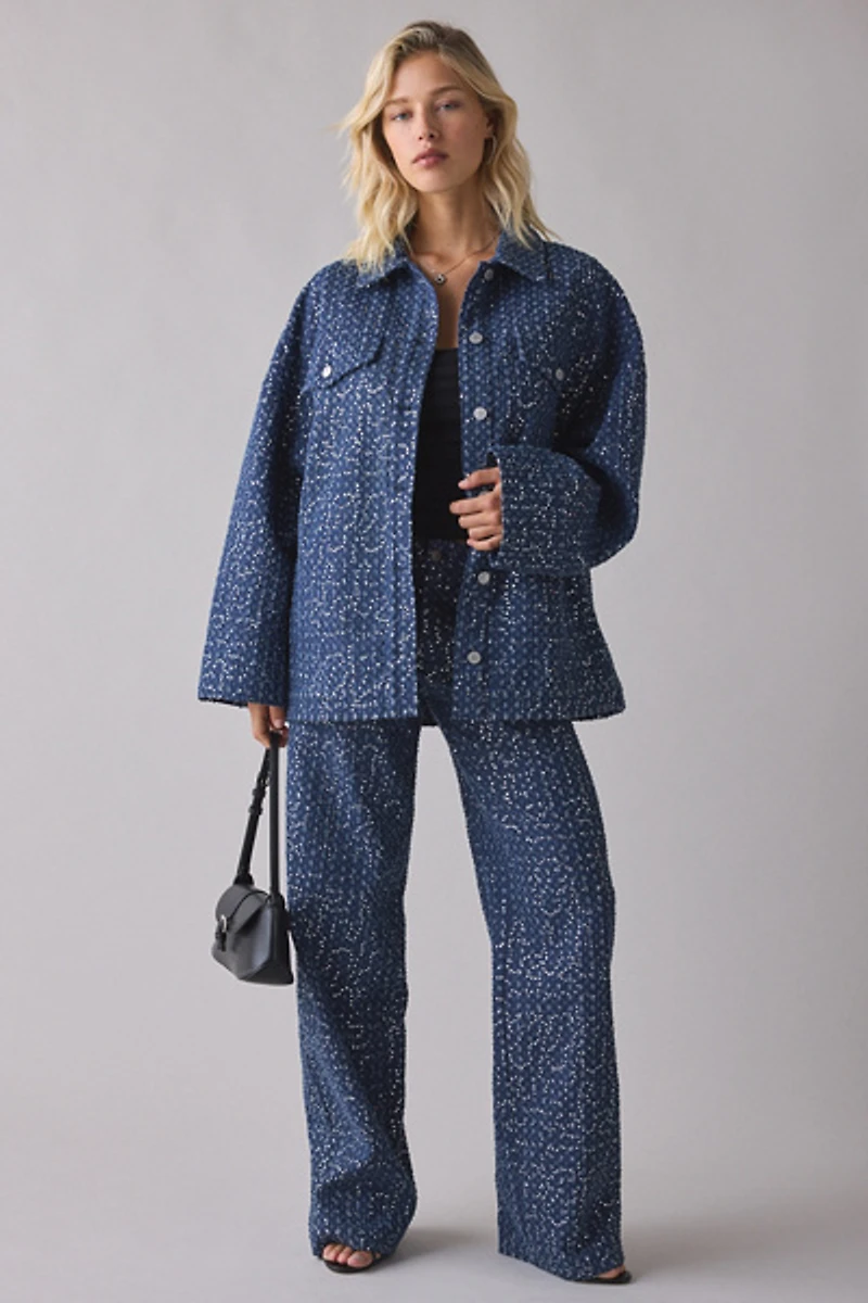 by.DYLN Valentina Sequin Embellished Oversized Denim Jacket