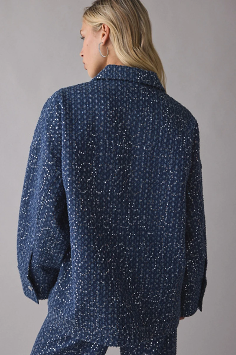 by.DYLN Valentina Sequin Embellished Oversized Denim Jacket