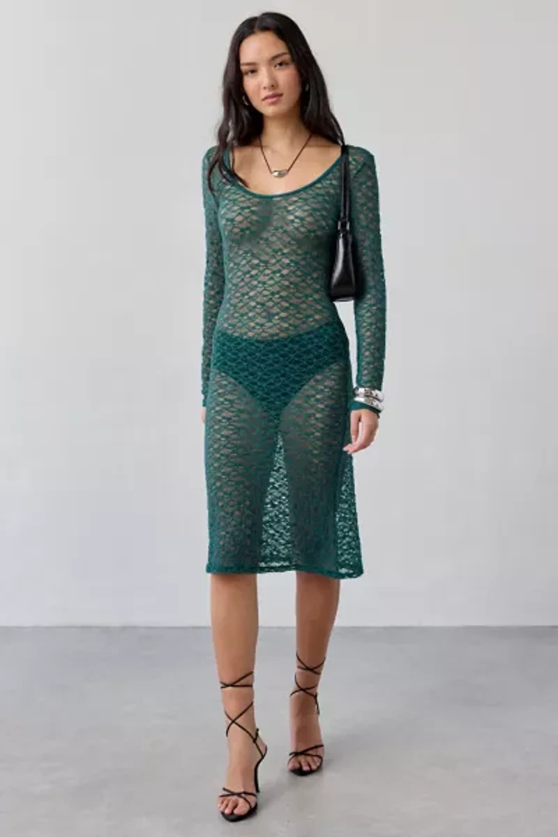 ReMADE By UO Remnants Sheer Lace Long Sleeve Midi Dress