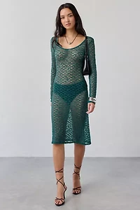 ReMADE By UO Remnants Sheer Lace Long Sleeve Midi Dress