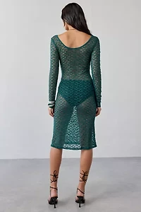ReMADE By UO Remnants Sheer Lace Long Sleeve Midi Dress