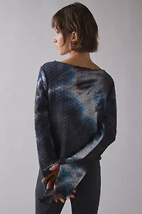 ReMADE By UO Remnants Button-Up Bell Sleeve Flyaway Hem Top