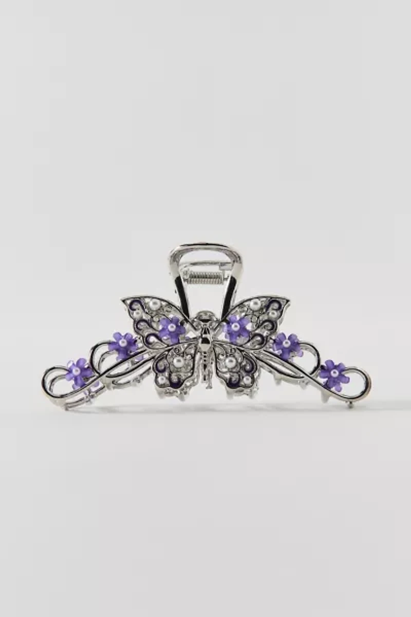 Jeweled Silver Butterfly Claw Clip