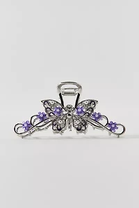 Jeweled Silver Butterfly Claw Clip