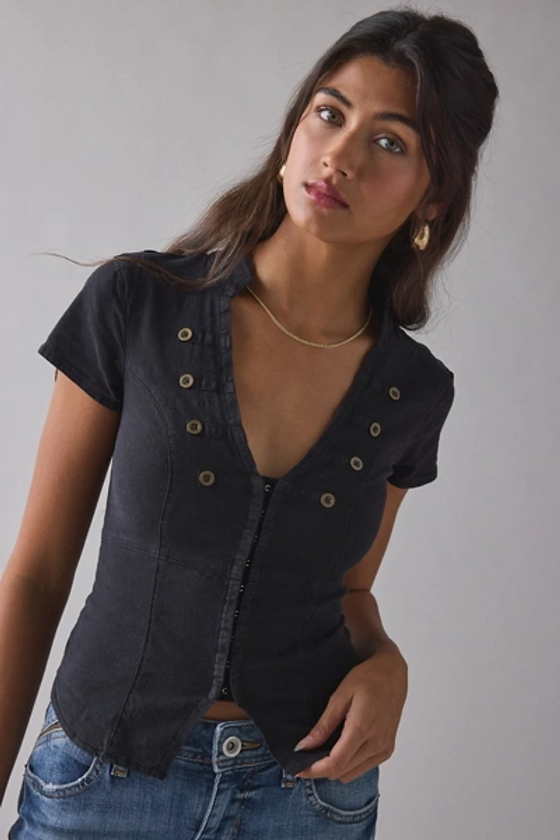 BDG Tilda Waistcoat Short Sleeve Crop Top
