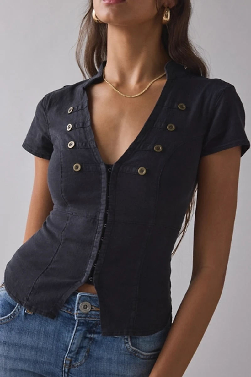 BDG Tilda Waistcoat Short Sleeve Crop Top