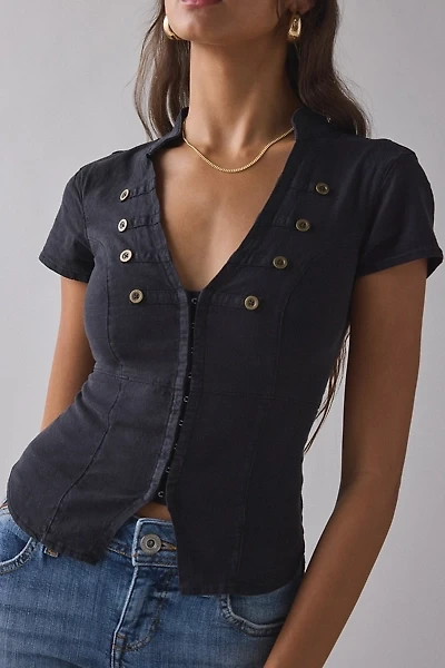 BDG Tilda Waistcoat Short Sleeve Crop Top