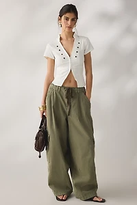 BDG Milo Military Button Linen Short Sleeve Shirt