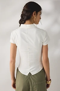 BDG Milo Military Button Linen Short Sleeve Shirt