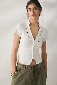 BDG Milo Military Button Linen Short Sleeve Shirt