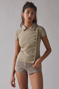 BDG Billie Short Sleeve Asymmetric Button-Up Shirt