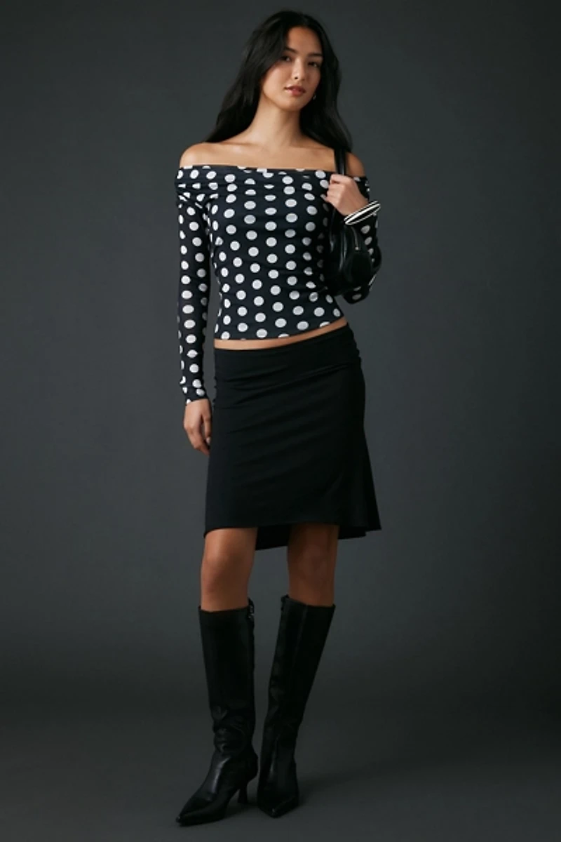 UO Fia Mesh Long Sleeve Off-The-Shoulder Crop Top
