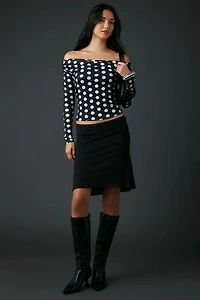 UO Fia Mesh Long Sleeve Off-The-Shoulder Crop Top