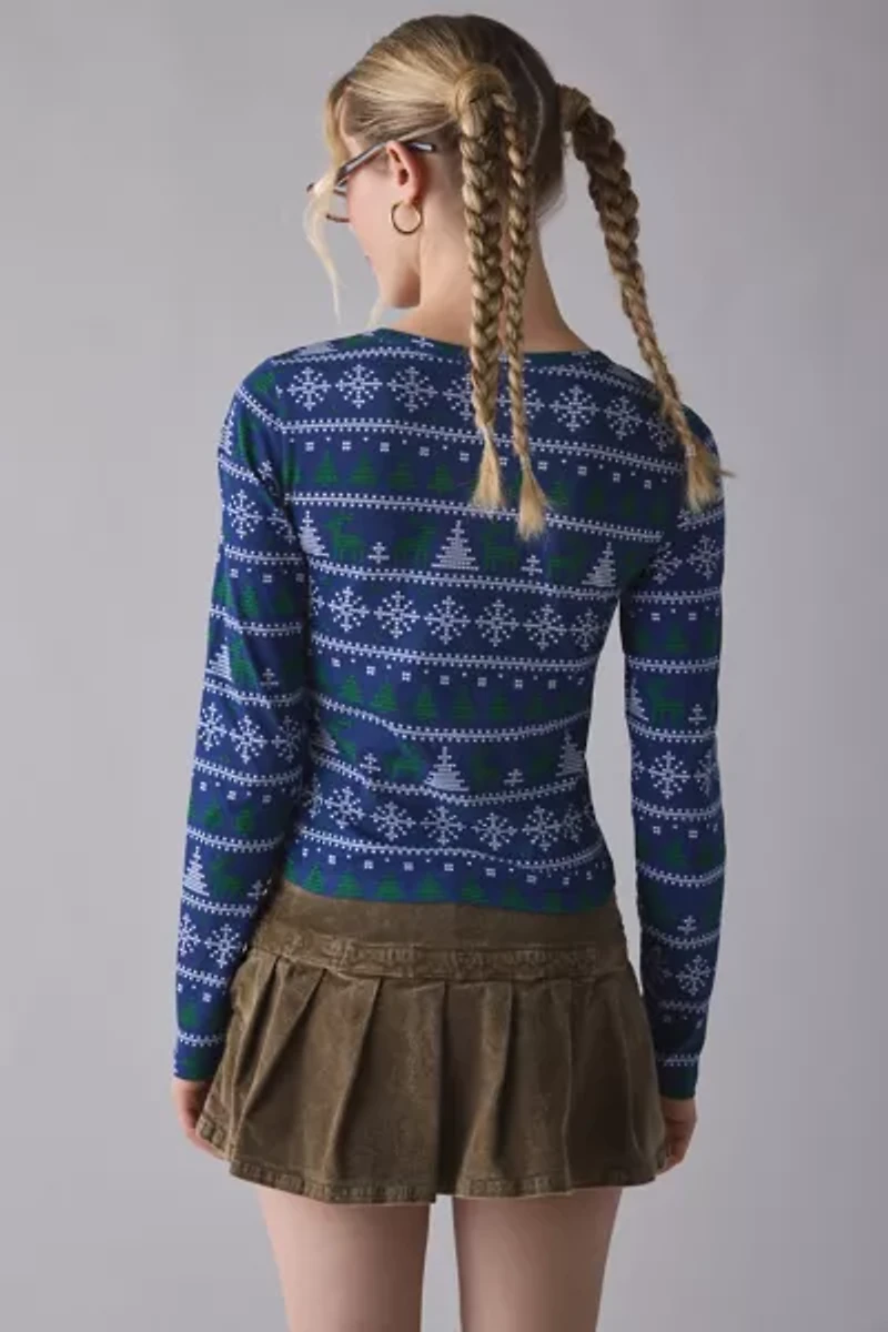 Fair Isle Forrest Graphic Print Long Sleeve Baby Tee