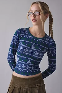 Fair Isle Forrest Graphic Print Long Sleeve Baby Tee