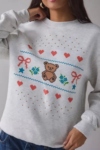 Teddy Bear Fair Isle Graphic Crew Neck Pullover