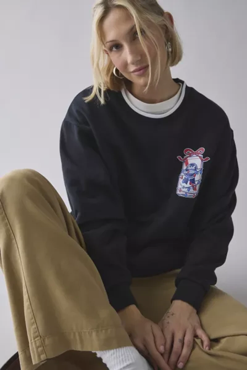 Pabst Blue Ribbon Holiday Lights Graphic Crew Neck Pullover