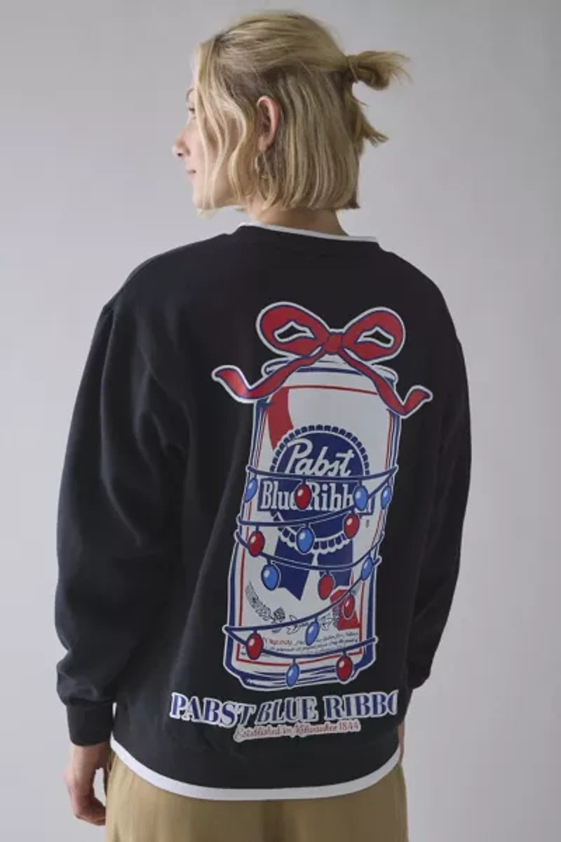 Pabst Blue Ribbon Holiday Lights Graphic Crew Neck Pullover
