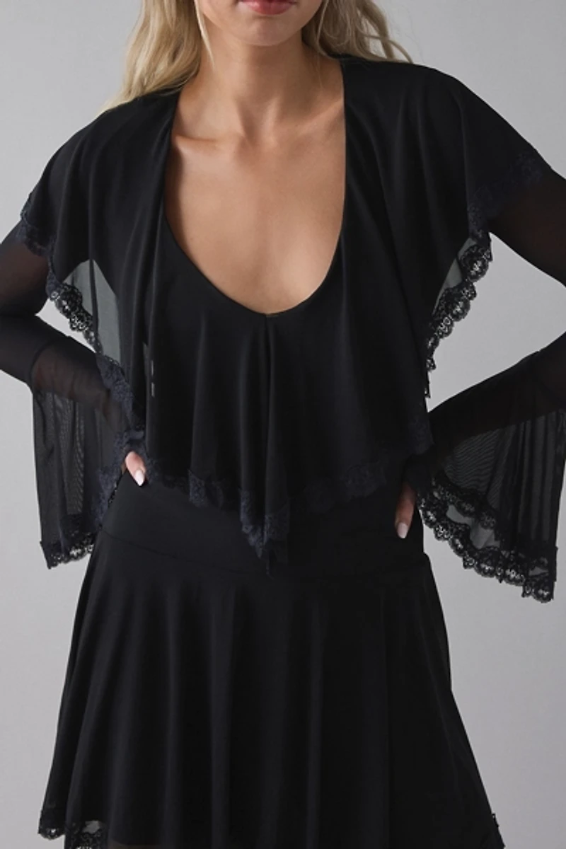 Kimchi Blue Castle Dweller Lace Trim Bell Sleeve Mini Dress