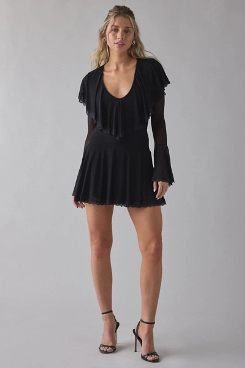 Kimchi Blue Castle Dweller Lace Trim Bell Sleeve Mini Dress