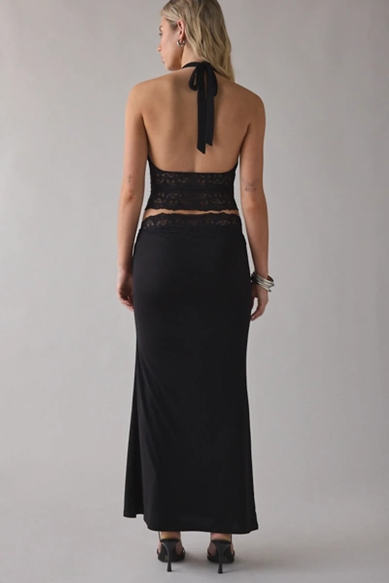 UO Lavish Lace Trim Halter Top + Maxi Skirt 2-Piece Set