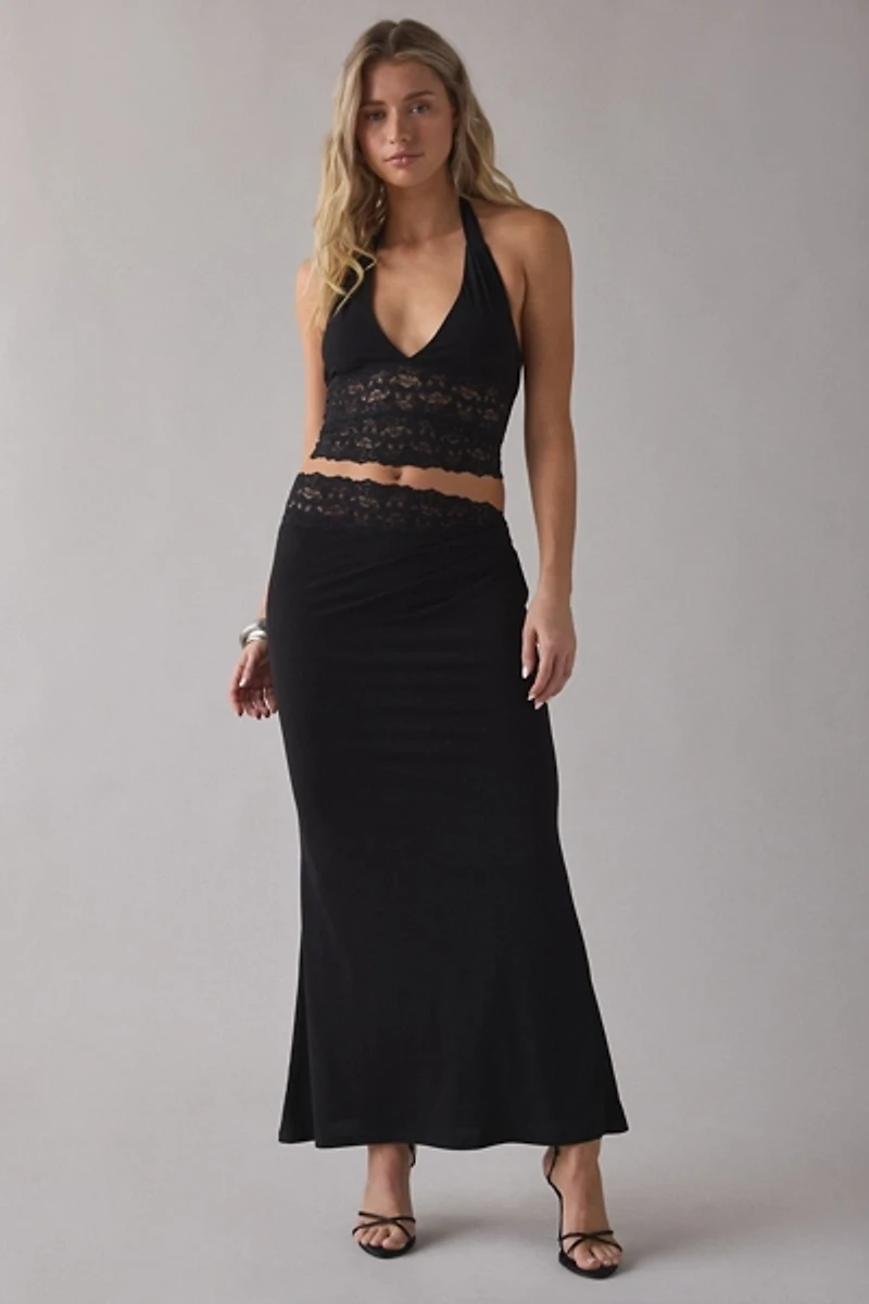 UO Lavish Lace Trim Halter Top + Maxi Skirt 2-Piece Set