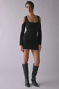 UO Take The Plunge Double Cowl Cold Shoulder Long Sleeve Mini Dress