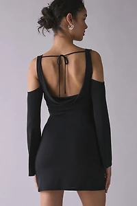 UO Take The Plunge Double Cowl Cold Shoulder Long Sleeve Mini Dress