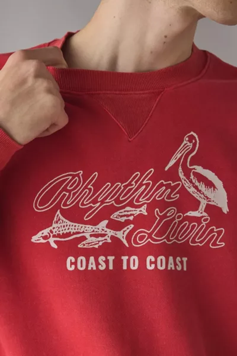 Rhythm Coast To Graphic Overdyed Crew Neck Sweatshirt