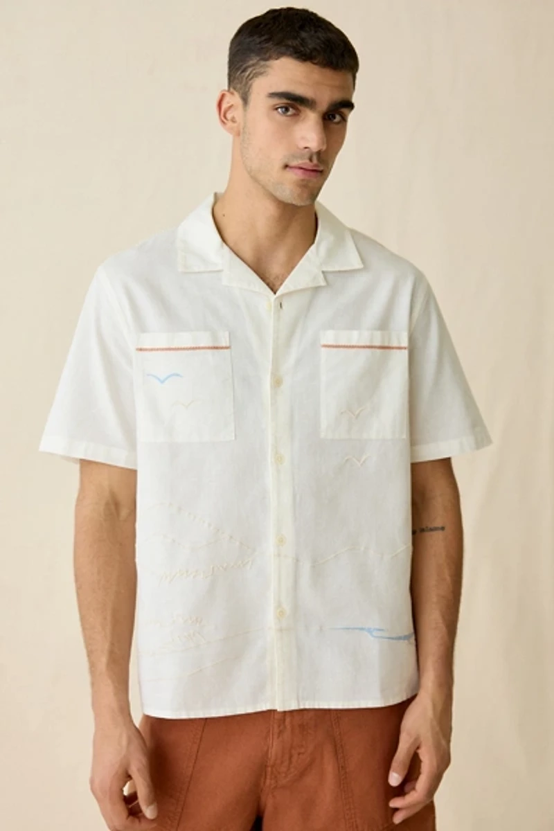 Wax London Didcot Embroidered Short Sleeve Shirt